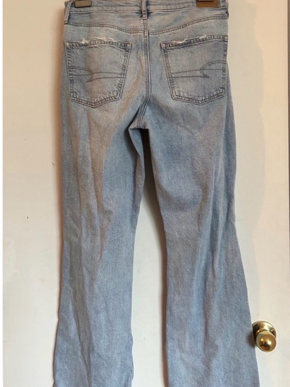 American Eagle, High-Rise Light Wash Distressed Straight-Leg Jeans - Light Blue - Picture 6 of 9
